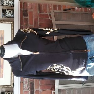 Awesome black zip sweatshirt with gold flowers and sequins
